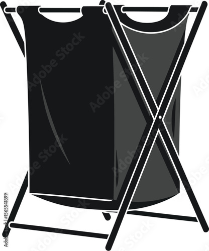 Clean black and white illustration of a collapsible laundry hamper for clothes storage in a home or apartment