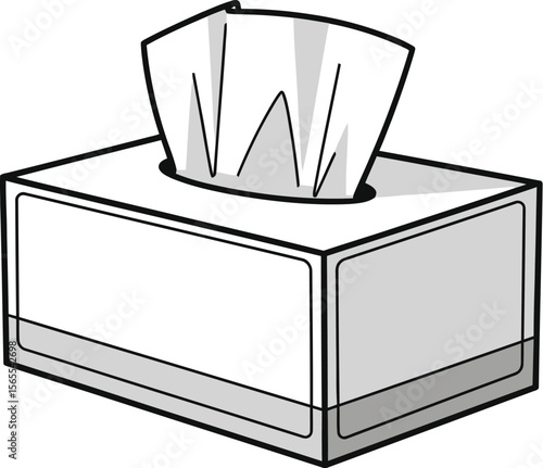 Black and white illustration of a tissue box with tissues ready for use showing healthcare concepts.