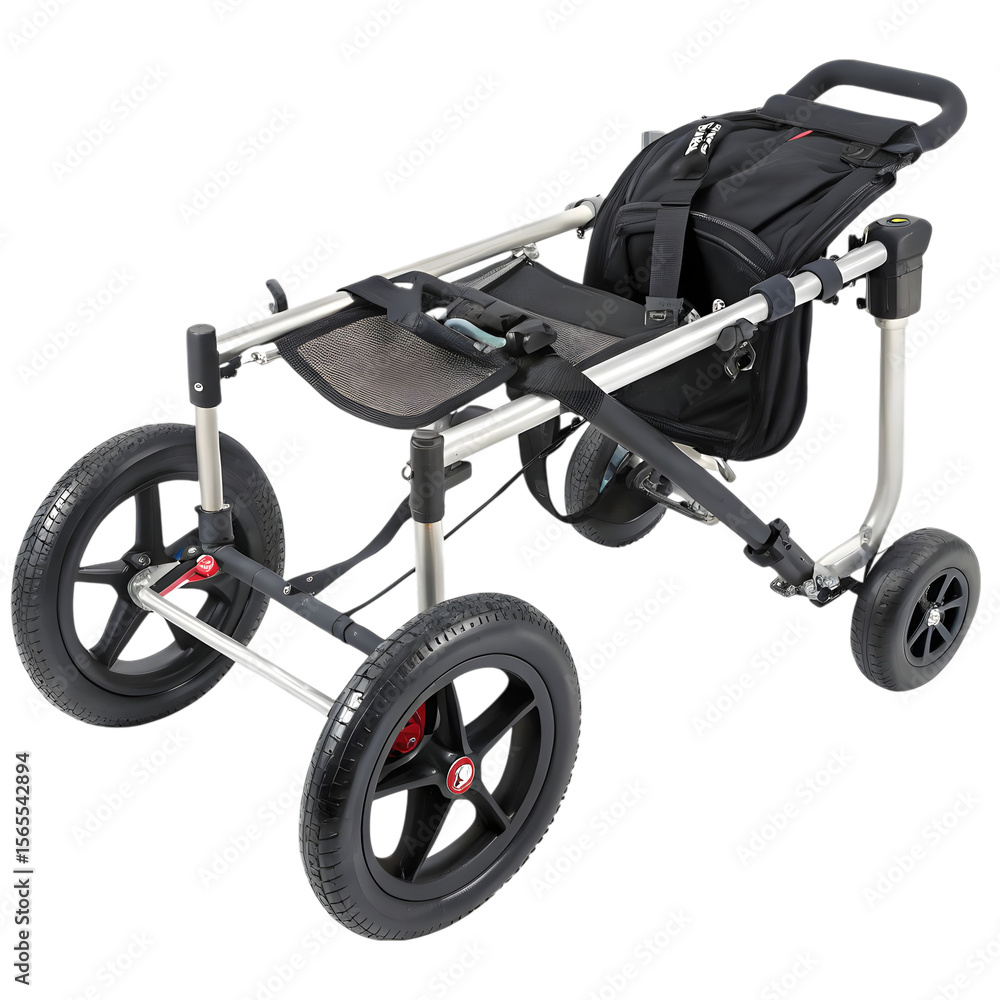 Fototapeta premium Four Wheel Dog Wheelchair Pet Mobility Aid on a Transparent Background PNG File