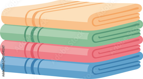 Colorful stack of folded clean towels displaying different colors and textures in a bathroom or spa
