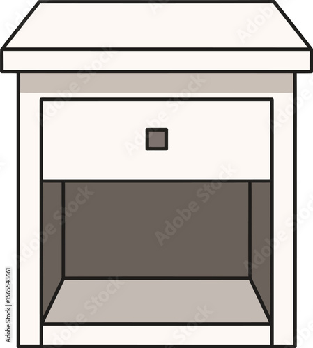 Vector illustration of a simple modern nightstand with drawer and open storage space for interior design
