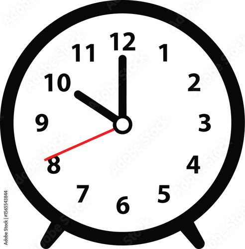 A vector illustration depicting a simple alarm clock showing time roughly ten minutes after ten oclock