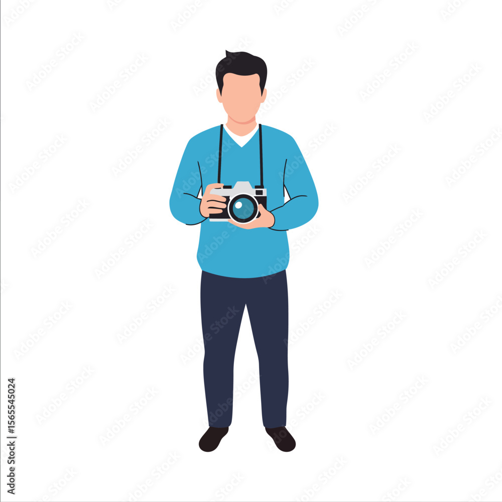 Fototapeta premium A young man holding a camera ready to take photos for professional photography and creative projects.