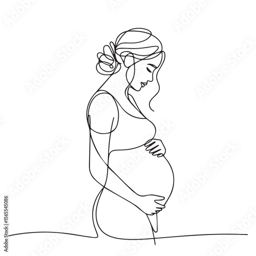 Oneline drawing of a pregnant woman gently holding her belly