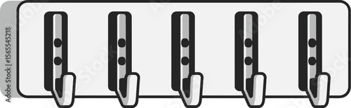 Modern wall mounted hook rack illustration with five hooks for hanging everyday items in your home