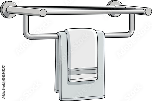 A clean and simple vector illustration of a bathroom towel rack with freshly folded towels