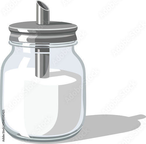 A simple illustration of a glass sugar dispenser filled with white sugar isolated on white background