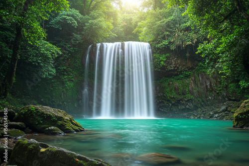 Serene Waterfall Paradise Lush Greenery and Tranquil Waters
