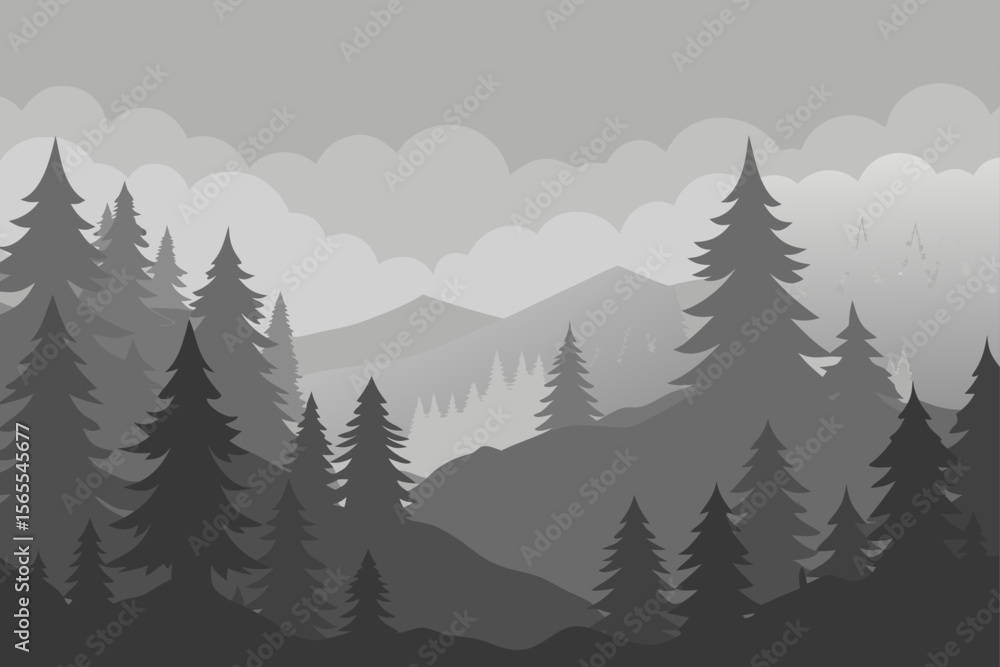 Fototapeta premium Snowy Mountain Forest with Pine Trees in Winter