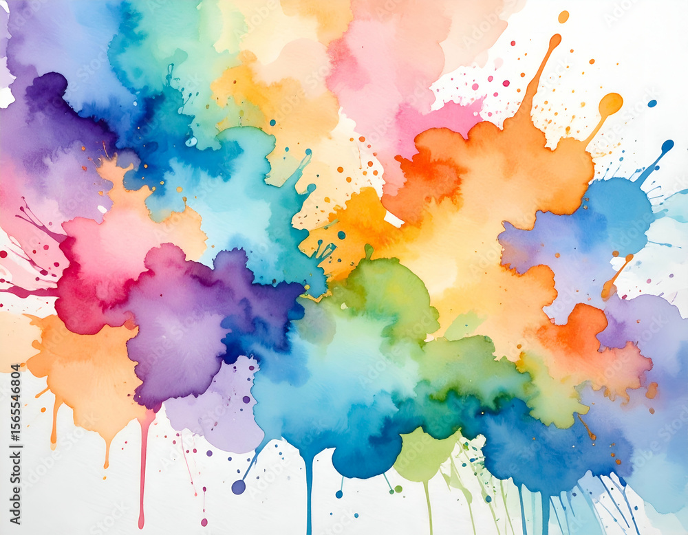 Fototapeta premium Vibrant Rainbow Watercolor Splashes Abstract Background