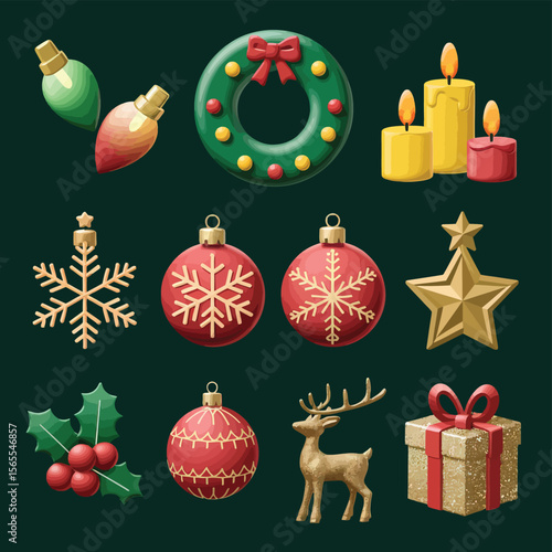 vector Happy New Year Celebrating 2025 in Latin letters , Christmas Decoration Items Santa Claus
