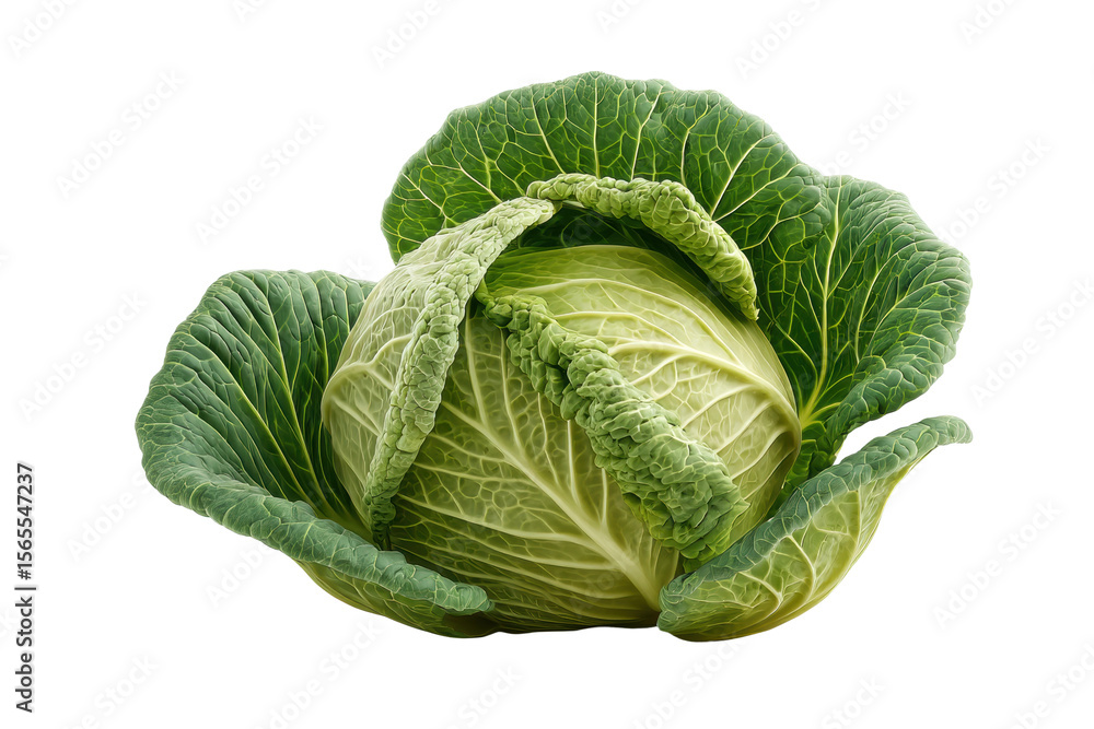 Fototapeta premium PNG Fresh green cabbage with detailed leaf texture on black background