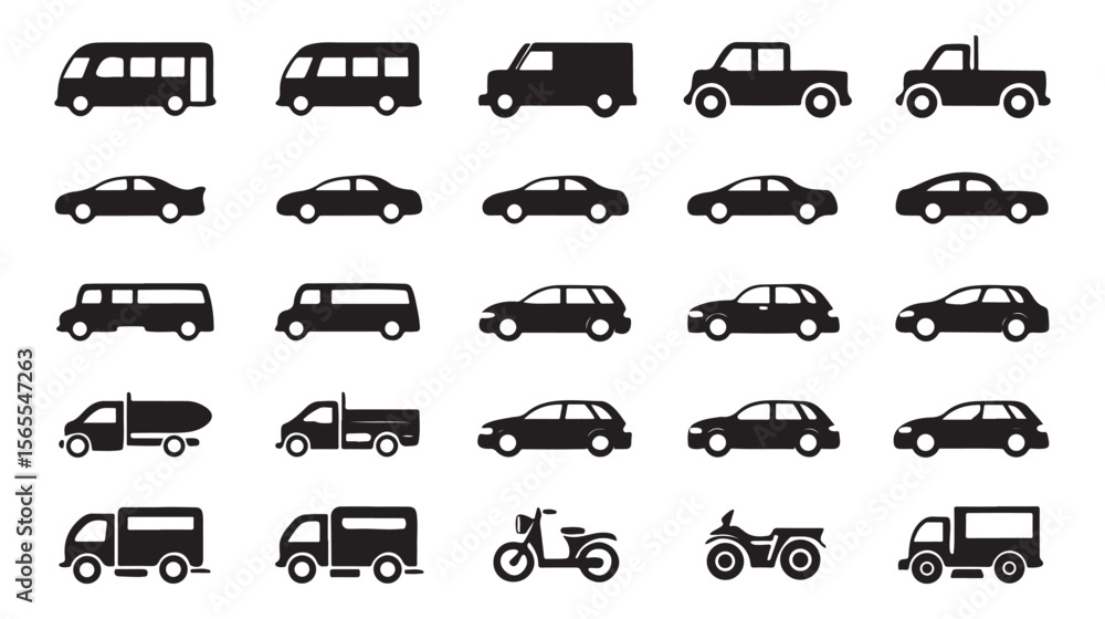 Collection of black vehicle icons on white background 1 Collection of black vehicle icons on white background 1