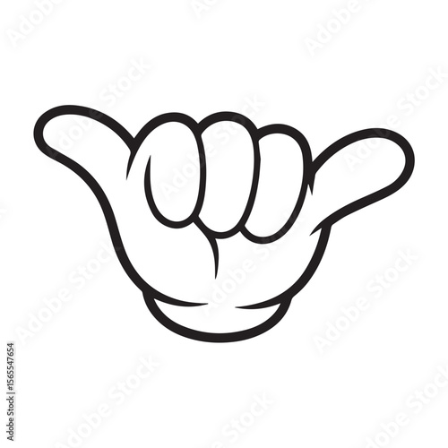A cartoon hand making a hang loose gesture, isolated on white background