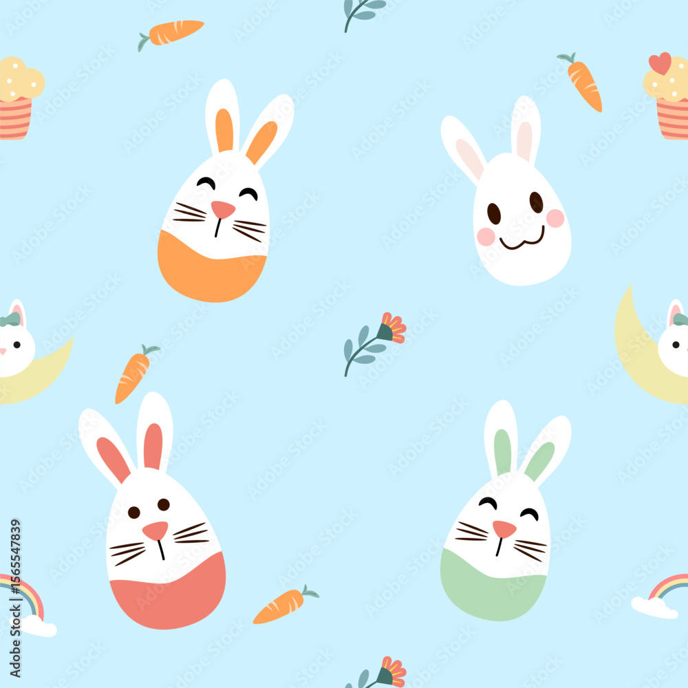 Fototapeta premium Seamless pattern with art design elements, and colorful Easter eggs.