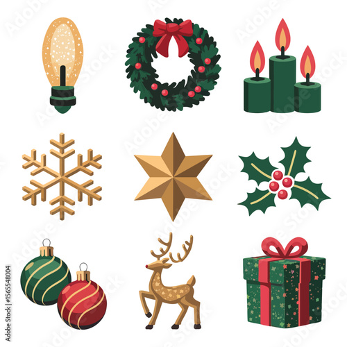 vector Happy New Year Celebrating 2025 in Latin letters , Christmas Decoration Items Santa Claus

