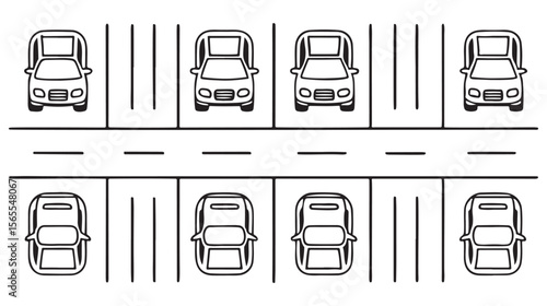 Top view of cars parked in parking lot vehicles