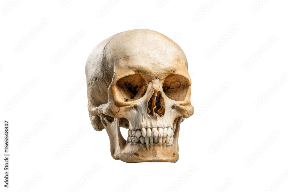Fototapeta premium PNG Realistic human skull on black background with detailed anatomy