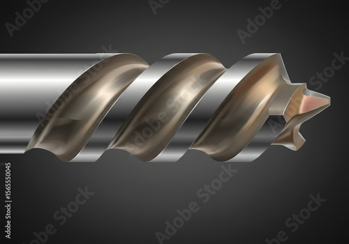 Close-Up Spiral Drill Bit – Black Vector of Industrial Cutting Tool