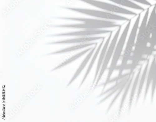 Palm leaf shadow overlay cast on smooth white surface, high resolution