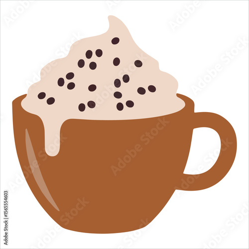 Creamy cappuccino topped with whipped cream, isolated on white. Perfect for coffee shop menus, beverage promotions, and cozy drink concepts.