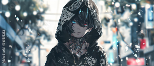 Dark anime character with glowing red eyes. Intense stare, cyberpunk style, digital illustration with neon lighting and fantasy vibes. Anime Wallpaper backgrounds