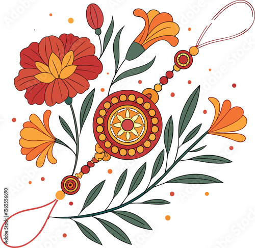 floral rakhi design with leaves and flowers