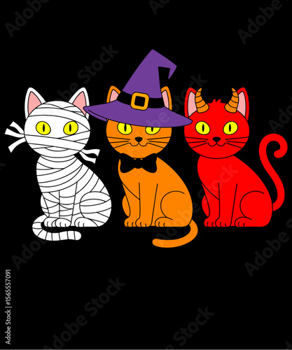 Funny Halloween Cat Trio Costume Witch Mummy Devil Cats