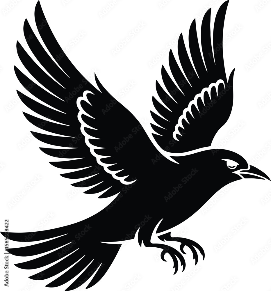 Obraz premium Eagle flying with wide wings in vector silhouette style symbolizing freedom and wildlife