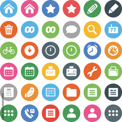 Flat web and mobile application icons set with business and technology symbols