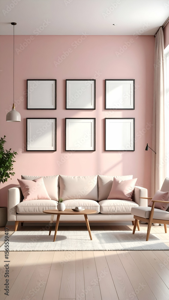 Fototapeta premium Pink living room interior design.