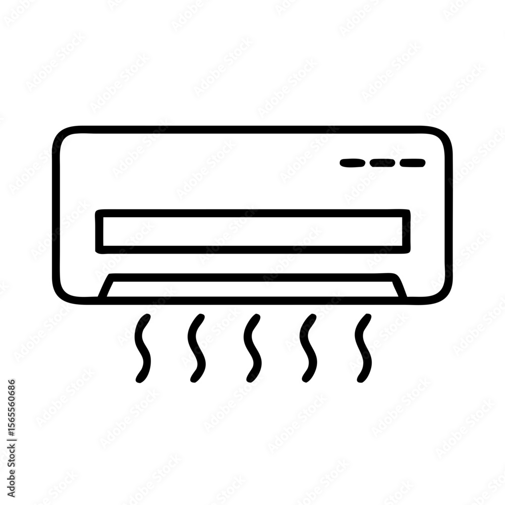 Simple graphic of an air conditioner showing cool air flow downward Simple graphic of an air conditioner showing cool air flow downward