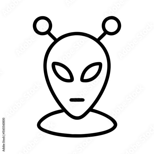 Minimalistic Black and White Alien Illustration with Simplified Features and Distinct Antennae