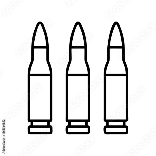 Three Cartridges Isolated on White Background Depicting Firearm Ammunition