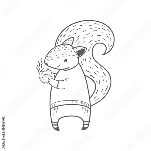 Logo design – outline squirrel with bagel, minimalist vector emblem