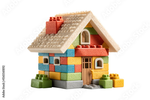 PNG Colorful toy building block house with vibrant roof and door
