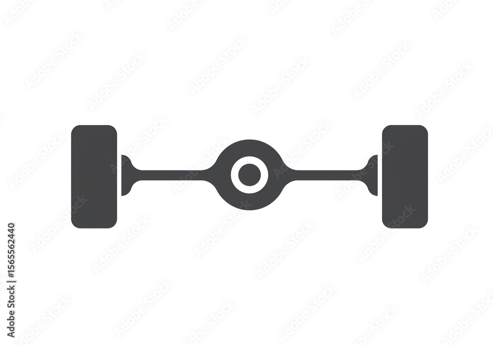 A simple gray scale diagram of a car axle with wheels and a central differential on a white background A simple gray scale diagram of a car axle with wheels and a central differential on a white background