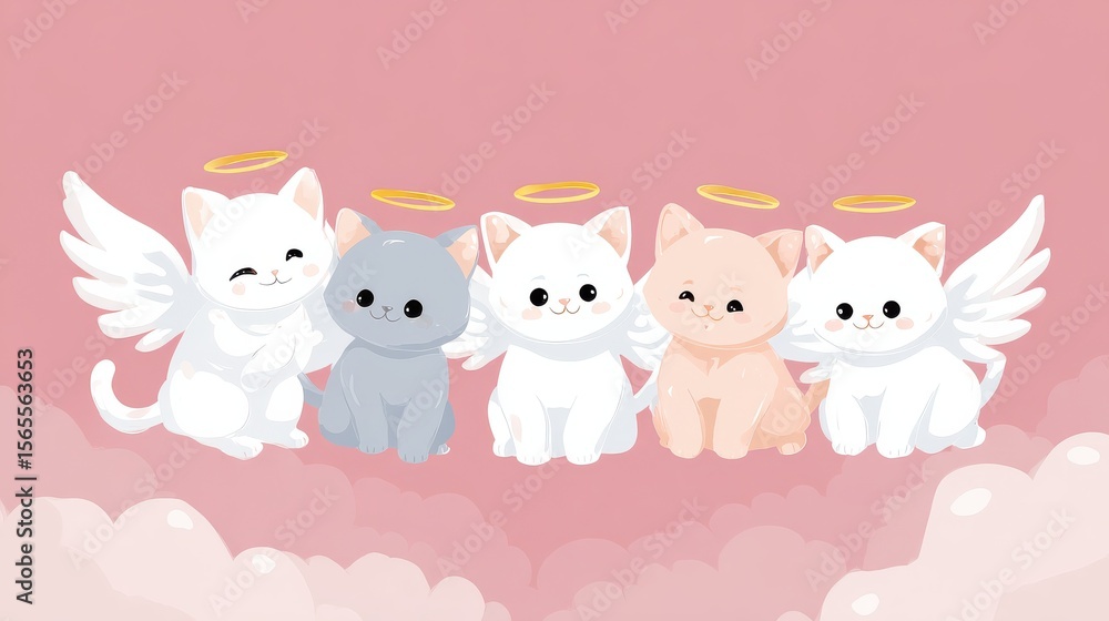 Obraz premium angels slogan with cute cat angels vector illustratioin, no logos, no brands
