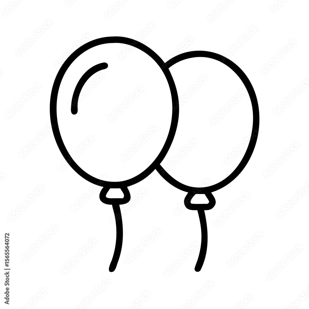 Simple black and white illustration of two balloons with string Simple black and white illustration of two balloons with string