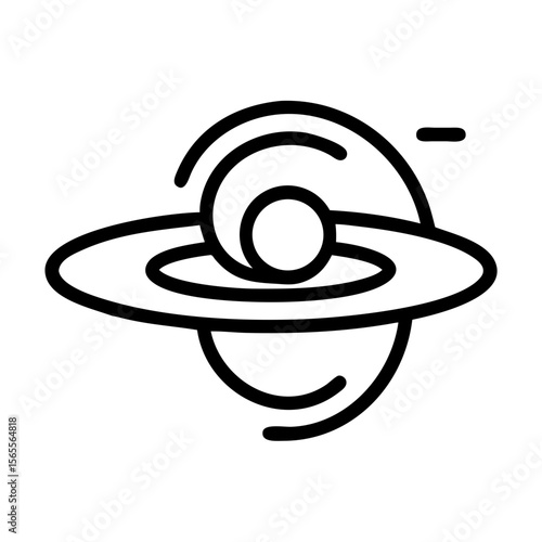 Stylized planetary system icon featuring a ringed planet with orbital arcs