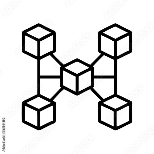 Schematic Diagram of a Connected Network of Five Cubes with Bold Outlines