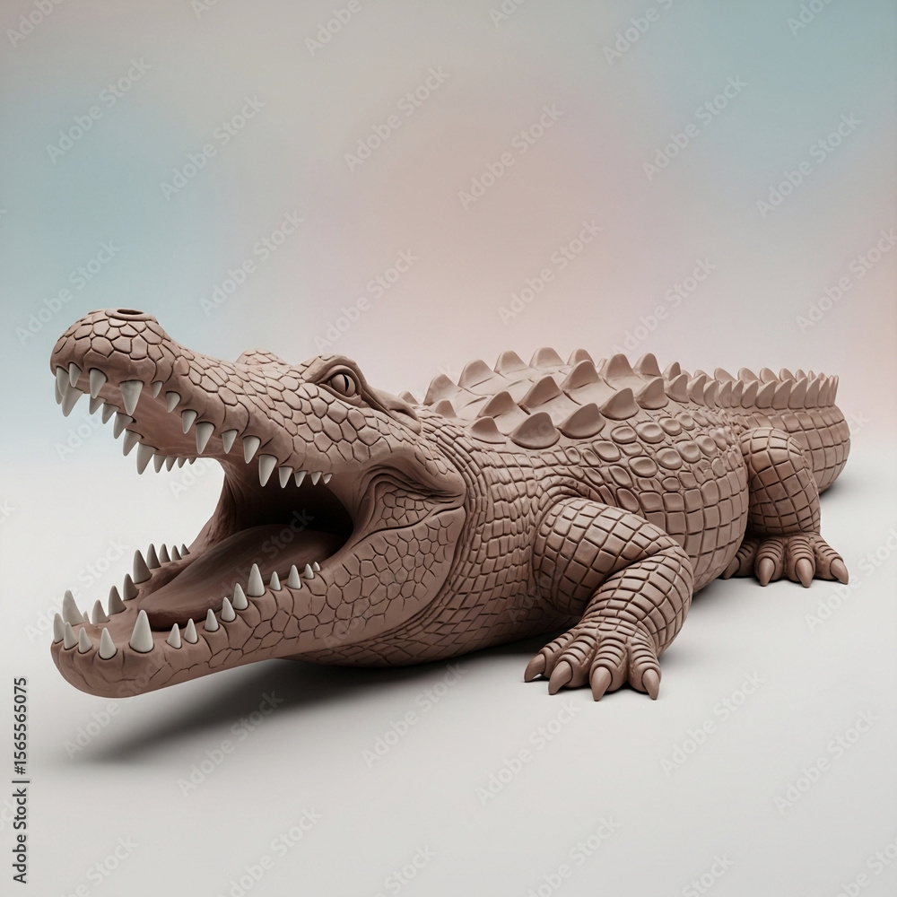Naklejka premium Clay crocodile with open mouth and textured back