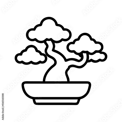 A simple stylized illustration of a bonsai tree in a pot