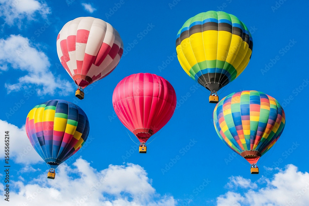 Naklejka premium Multi-colored hot air balloons fill the sky with vibrant chaos