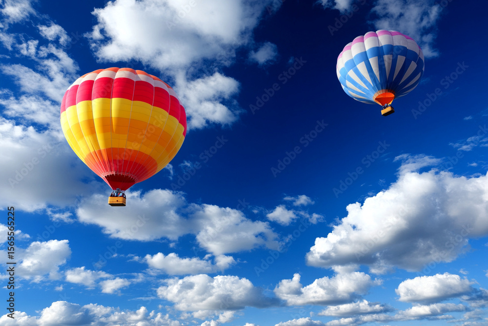 Fototapeta premium Colorful hot air balloons floating in a bright blue sky
