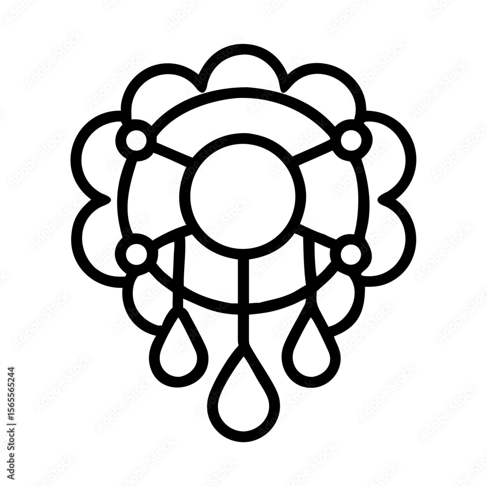 Obraz premium Abstract Floral Design with Droplets, Geometric Pattern, and Black Outline