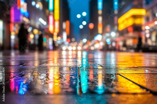 Wallpaper Mural Multicolored lights reflecting off wet pavement in an urban setting Torontodigital.ca