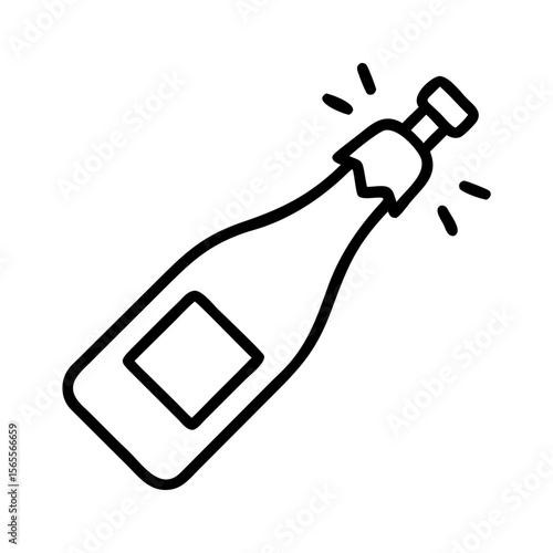 Celebratory champagne bottle popping open outline icon with joyful occasion concept