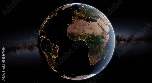 Earth at Night: City Lights Illuminate Continents from Space View