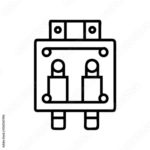 Black and white minimalist illustration of an electrical outlet with plugs, simple